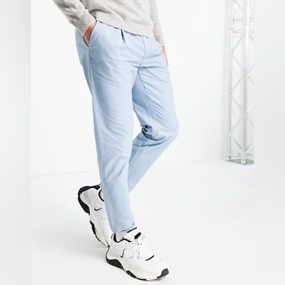 Topman Baby blue Straight Pants Elastic Waist